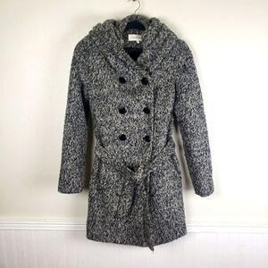 Women's Calvin Klein Grey Fuzzy Wool Blend Hooded Double Breasted Short Coat 02
